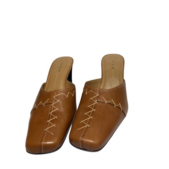 Vintage Danielle Brown Jackie Kennedy Bohemian Leather Square Pilgrim Pumps - Picture 6 of 7